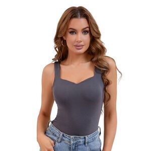 V Neck Tank Tops with Built in Bra Undershirt Base Layer Vest Dark Grey